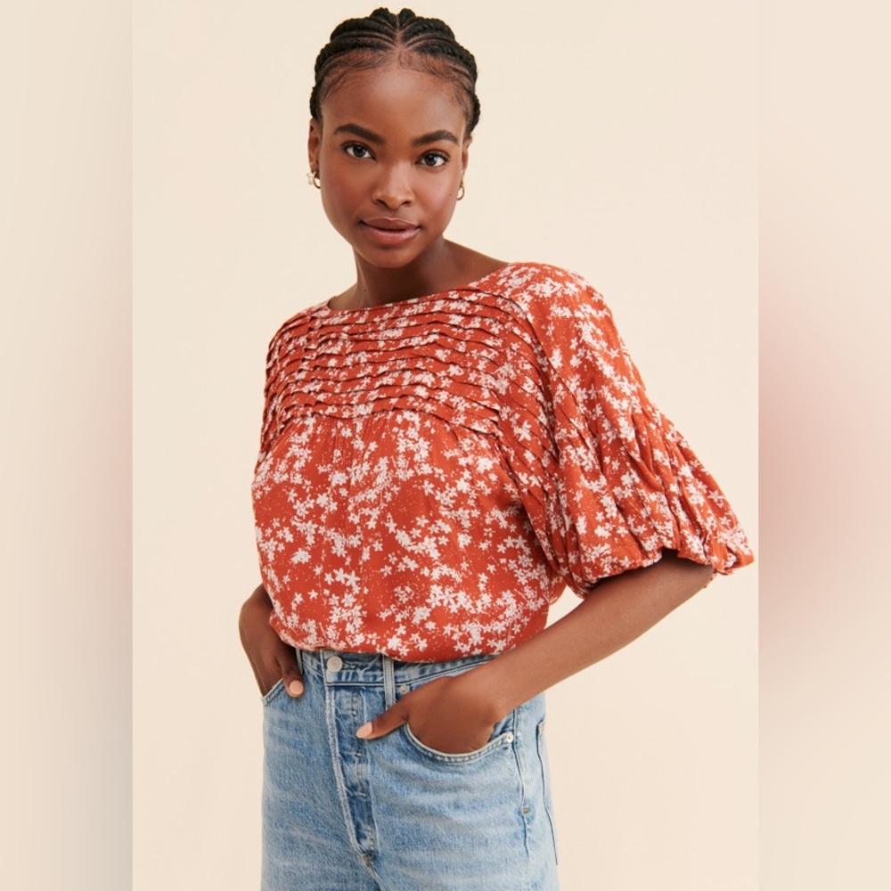 Intimately Free People Dessa Floral Print Thong Bodysuit/Blouse Rust Size Small